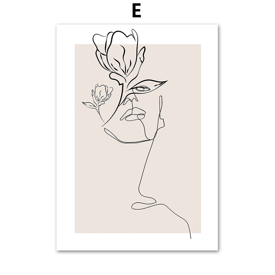Abstract Female Wall Art Canvas Floral Line Drawing Nordic Poster