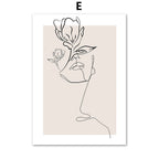 Abstract Female Wall Art Canvas Floral Line Drawing Nordic Poster