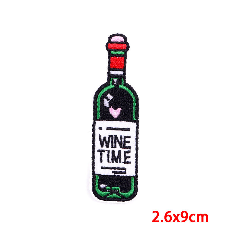 Cartoon Wine Bottle Wine Glass Embroidered Cloth Stickers DIY