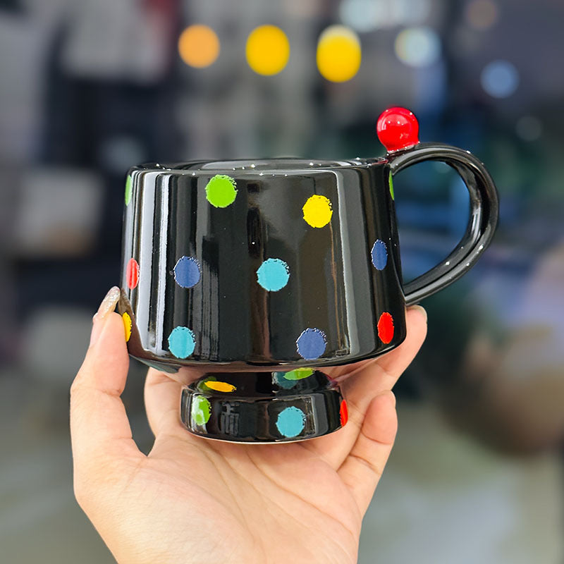 Creative Hand-painted Polka Dot Ceramic Mug Retro