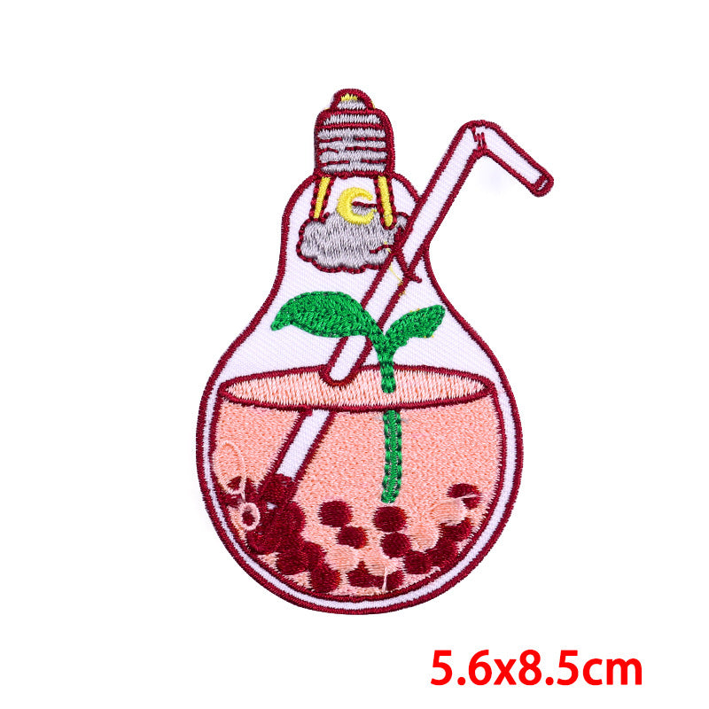 Cartoon Wine Bottle Wine Glass Embroidered Cloth Stickers DIY