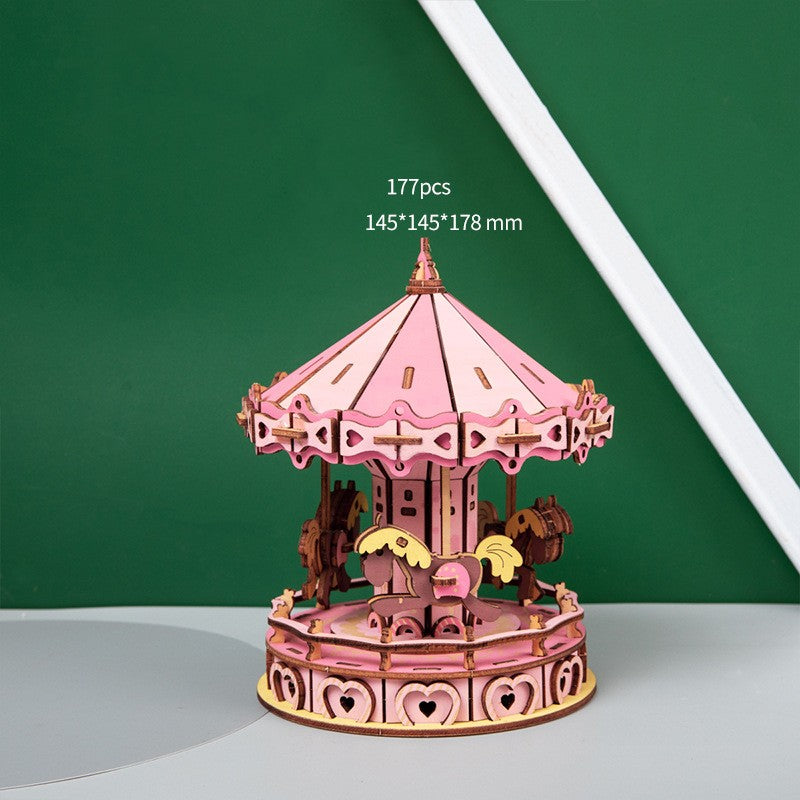 Wooden 3D Carousel Car Puzzle - Educational Stereo Toy