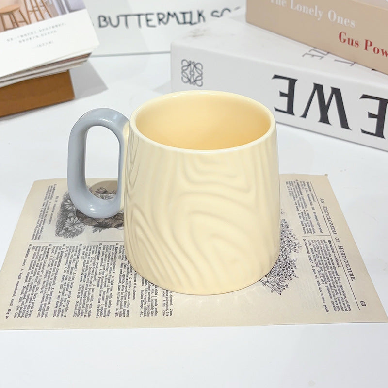 Macaron Ceramic Cup Creative Wood Grain Mug