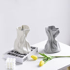 Simple Pleated Ceramic Vase - Cream Hydroponic Style