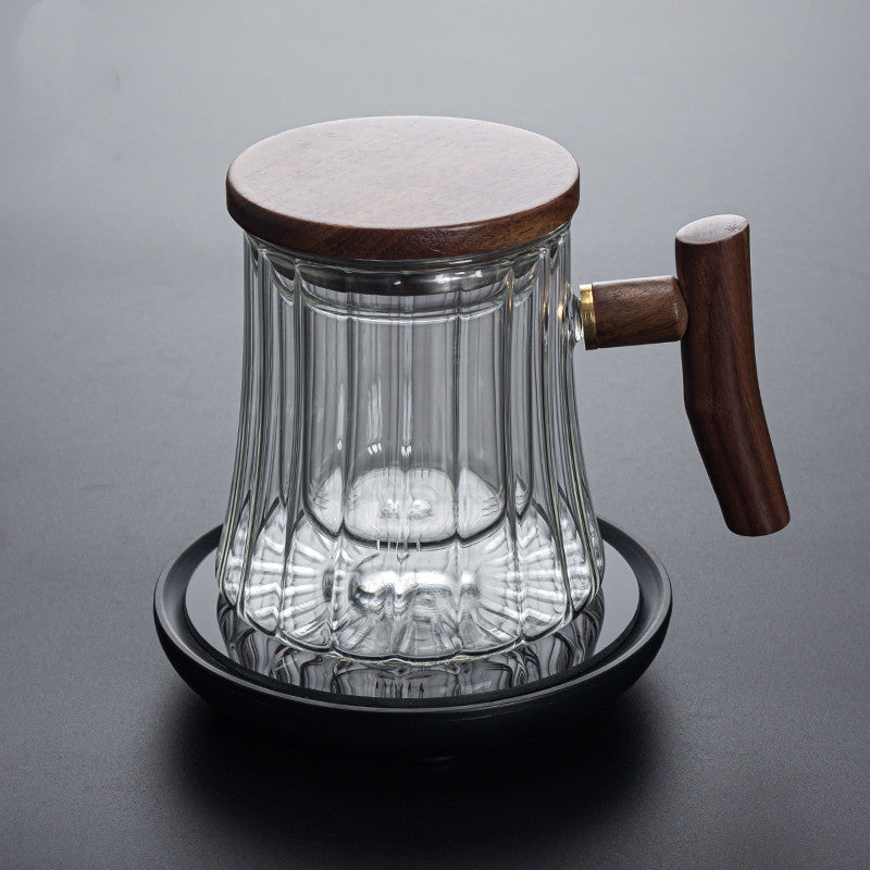 Vertical Pattern Office Cup Heat-resistant Glass Mug, Tea Cup With Filter Belt And Water Cup