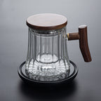 Vertical Pattern Office Cup Heat-resistant Glass Mug, Tea Cup With Filter Belt And Water Cup