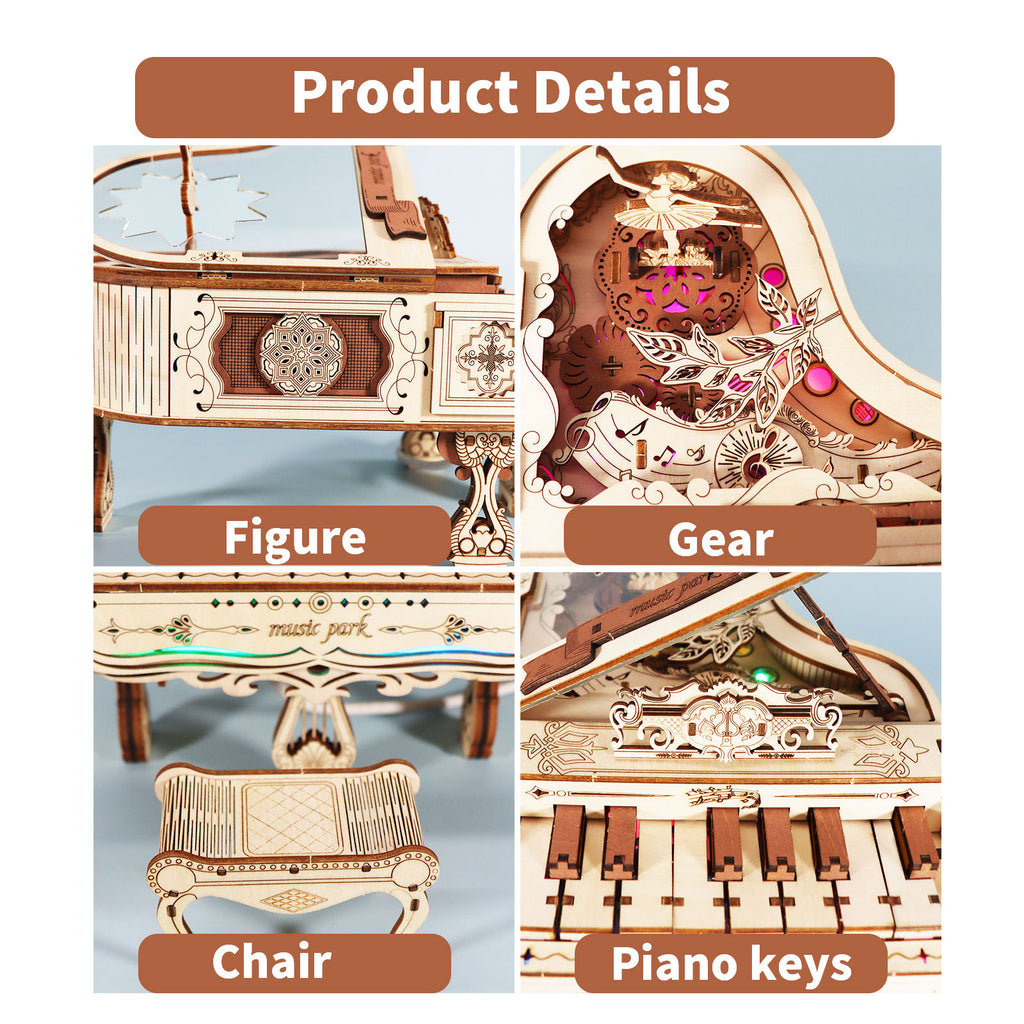 Sales Are Prohibited On The TEMU And SHEIN-MUSIC PARK 3d Wooden Puzzle Piano Music Box Can Be Played Handmade Assembly Model Kit DIY Crafts Holidays Birthdays Christmas Gifts