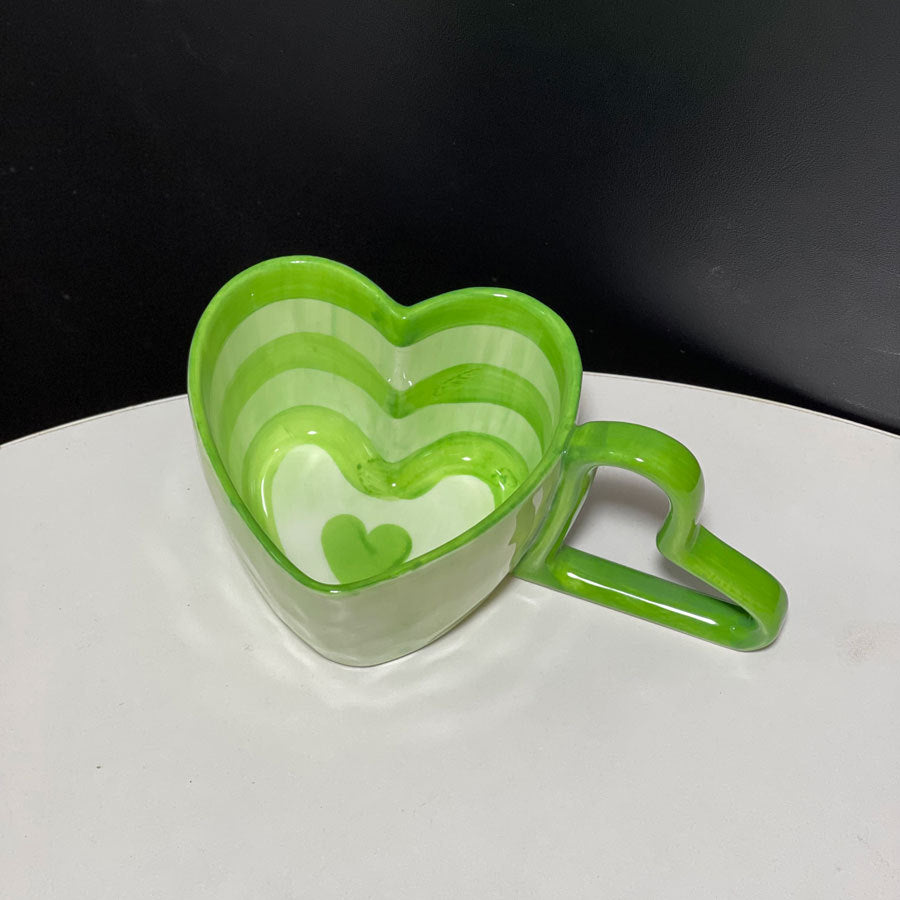Creative Hand-Painted Striped Heart Mug Hand-Shaped Heart Breakfast Cup