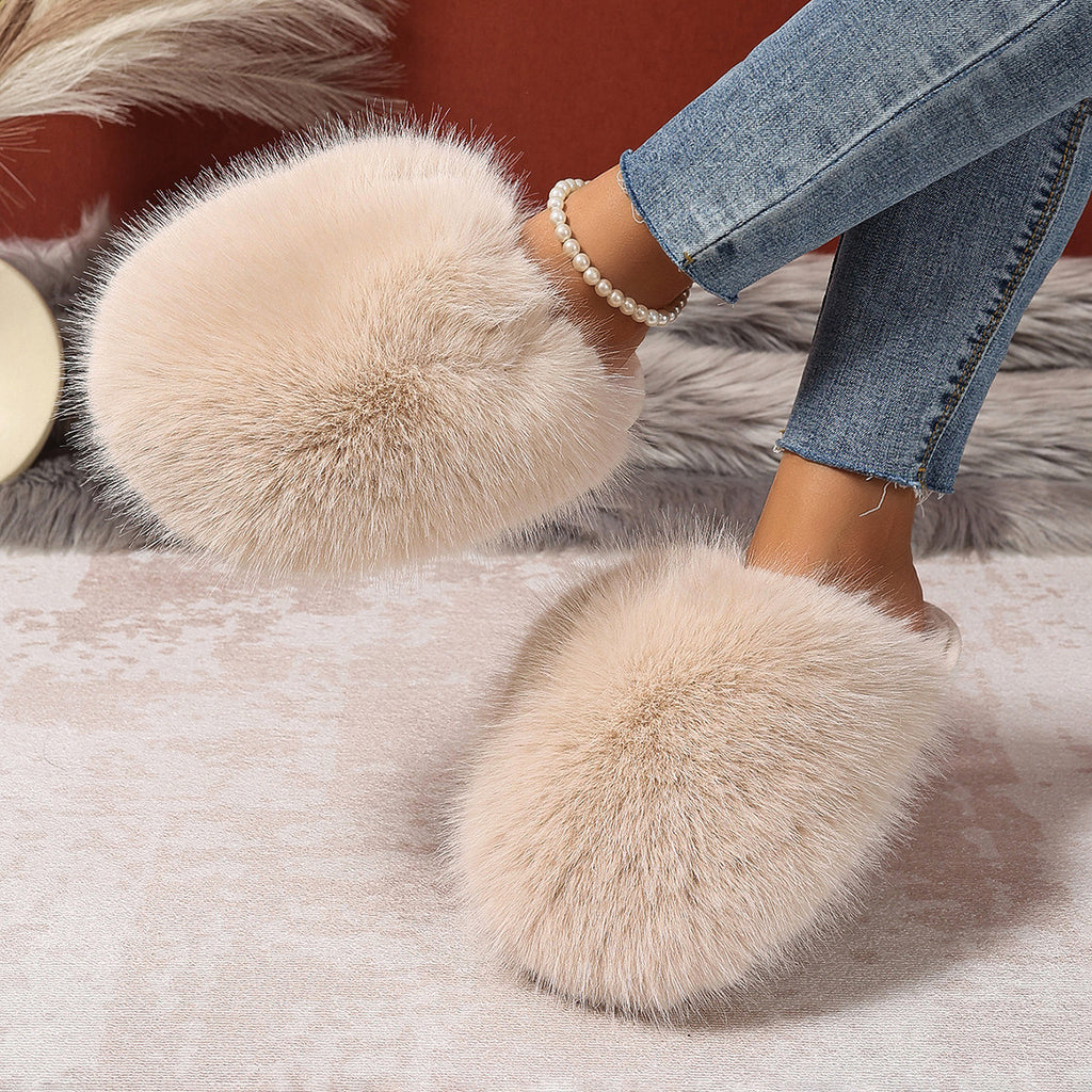 Women's Plus-size Solid Color Fluffy Big Furry Slippers