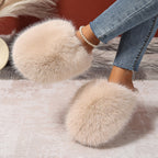 Women's Plus-size Solid Color Fluffy Big Furry Slippers