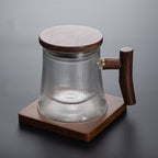 Vertical Pattern Office Cup Heat-resistant Glass Mug, Tea Cup With Filter Belt And Water Cup