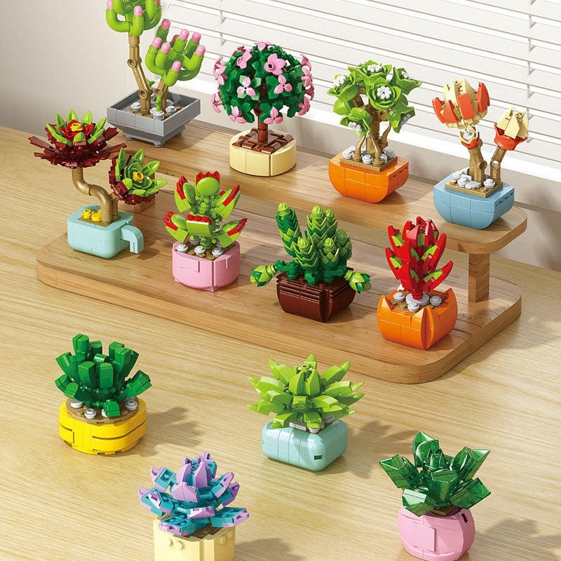 Puzzle Assembling Building Blocks Flower Pot Model Toys