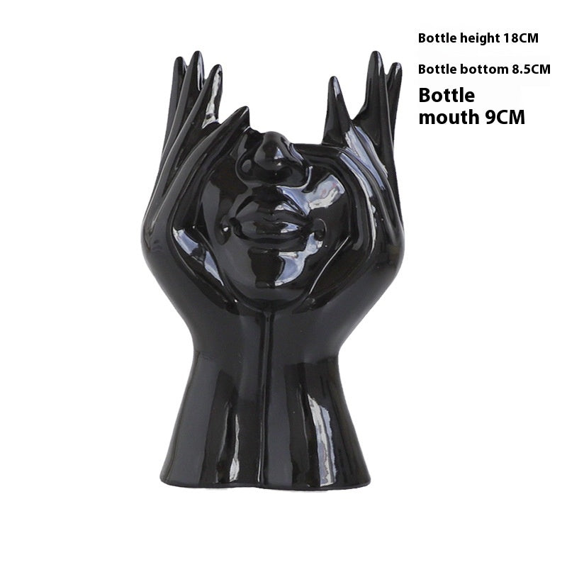 Nordic Body Art Black Ceramic Vase - Sculptural Ornament