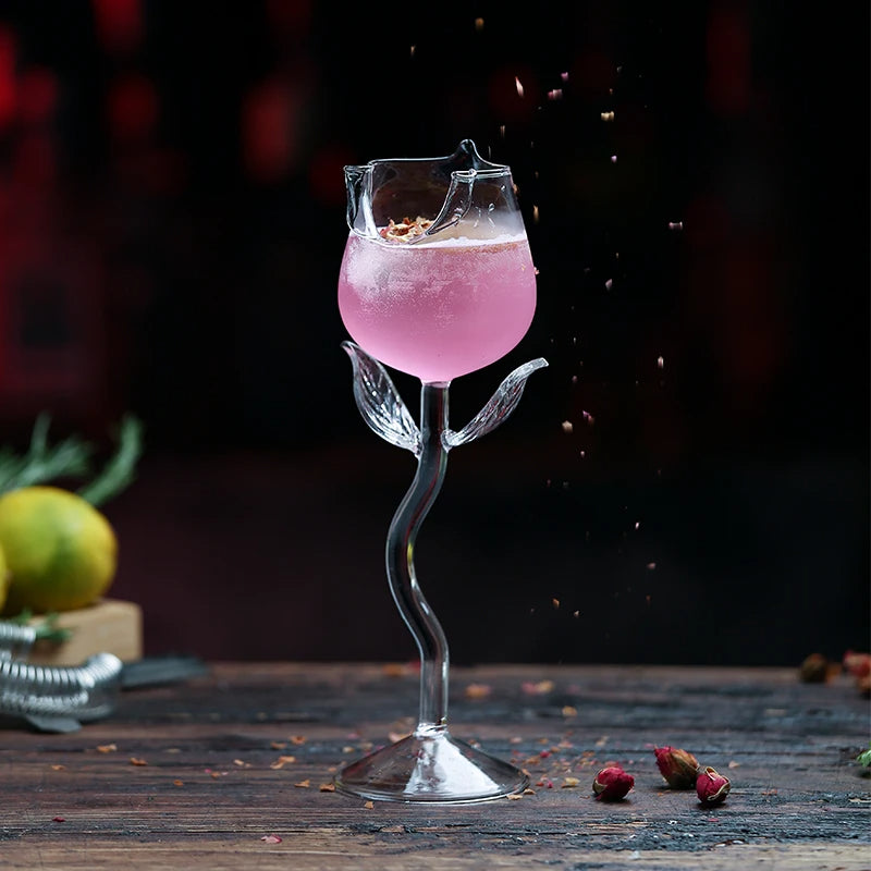 Romantic Rolled Edge Rose High Legged Glass Wine Glass