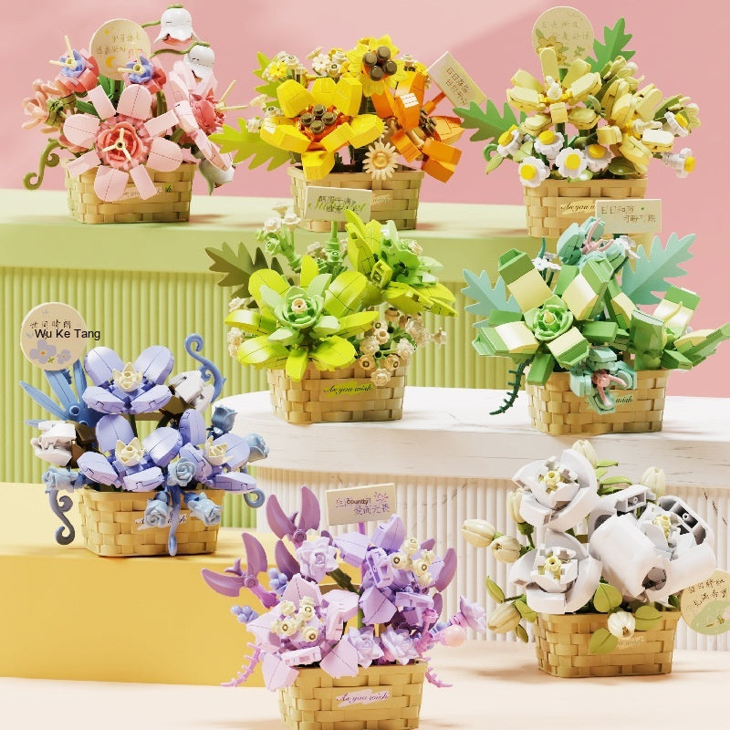 Flower Secret Words MINI Flower Basket Assembling Building Blocks Educational Assembling Puzzle Toys