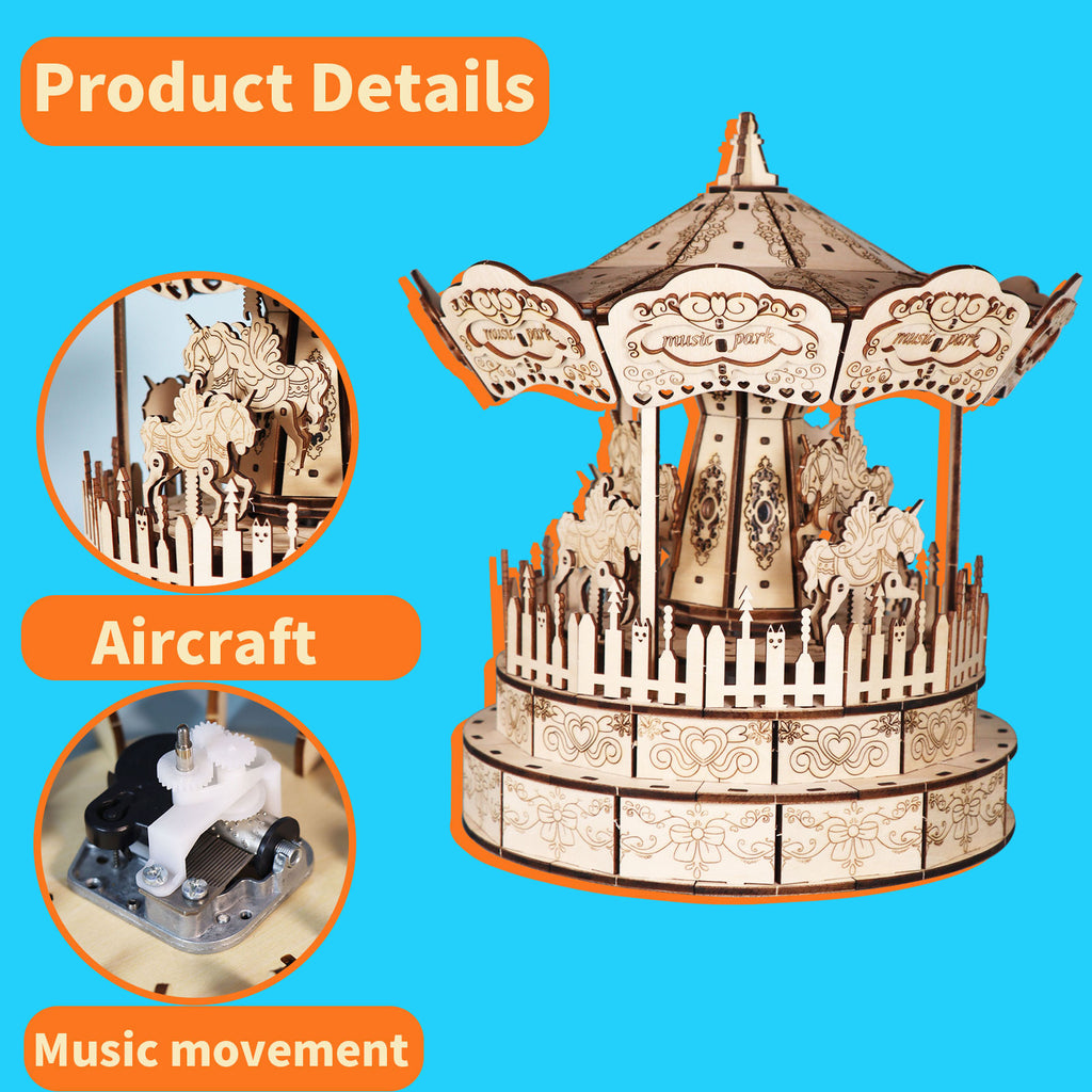 MUSIC PARK 3d Wooden Puzzle Carousel Music Box