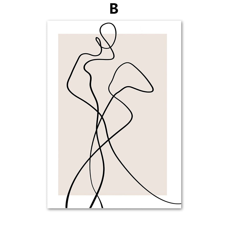 Abstract Female Wall Art Canvas Floral Line Drawing Nordic Poster