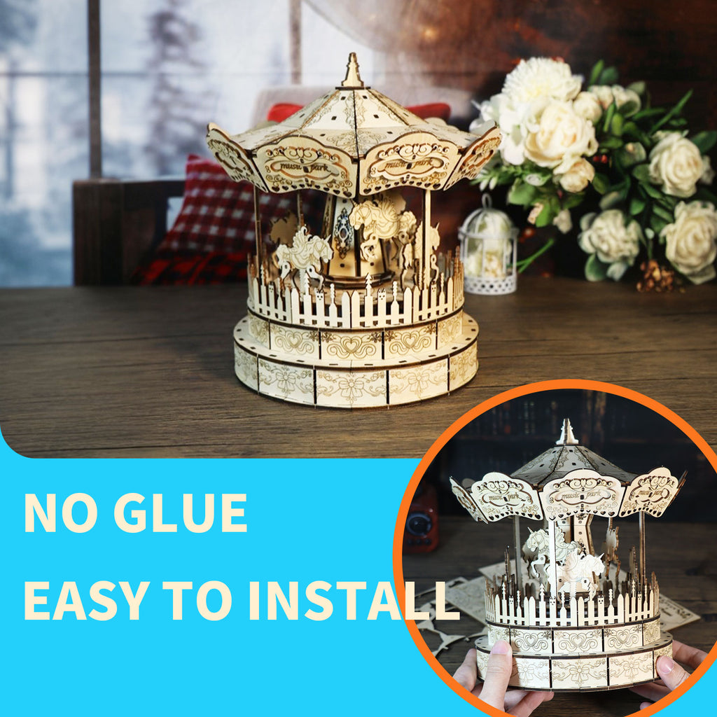MUSIC PARK 3d Wooden Puzzle Carousel Music Box