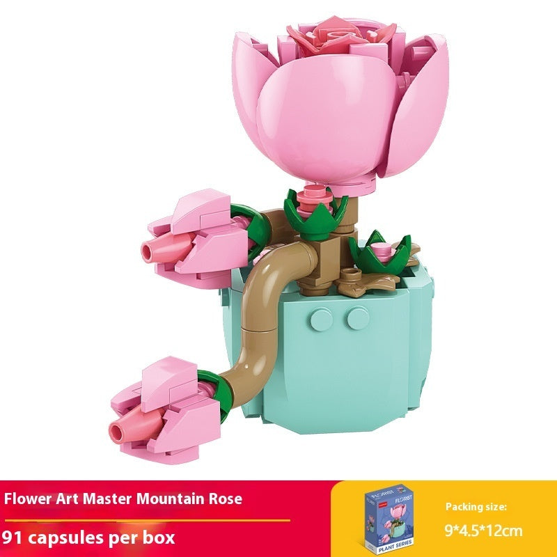 Puzzle Assembling Building Blocks Flower Pot Model Toys