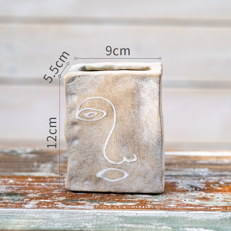 Portrait Art Terracotta Vase - Retro Breathable Shaped