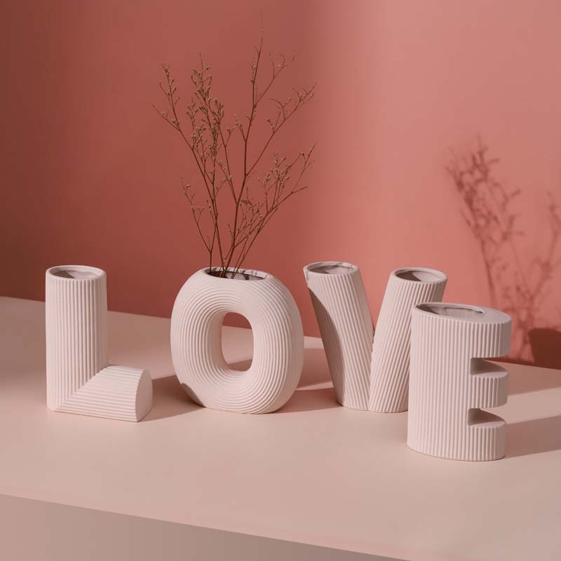 Nordic LOVE Letter Ceramic Vase - Creative Stripe Art