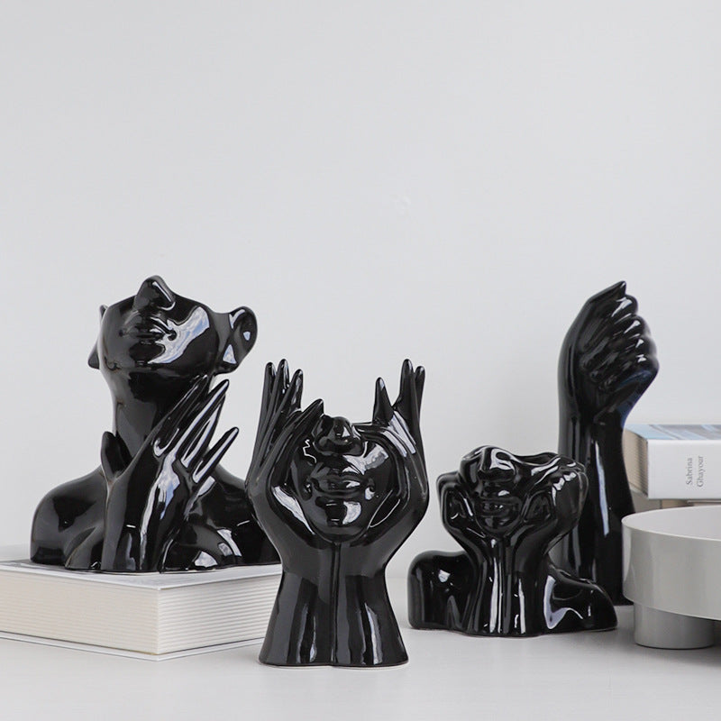 Nordic Body Art Black Ceramic Vase - Sculptural Ornament
