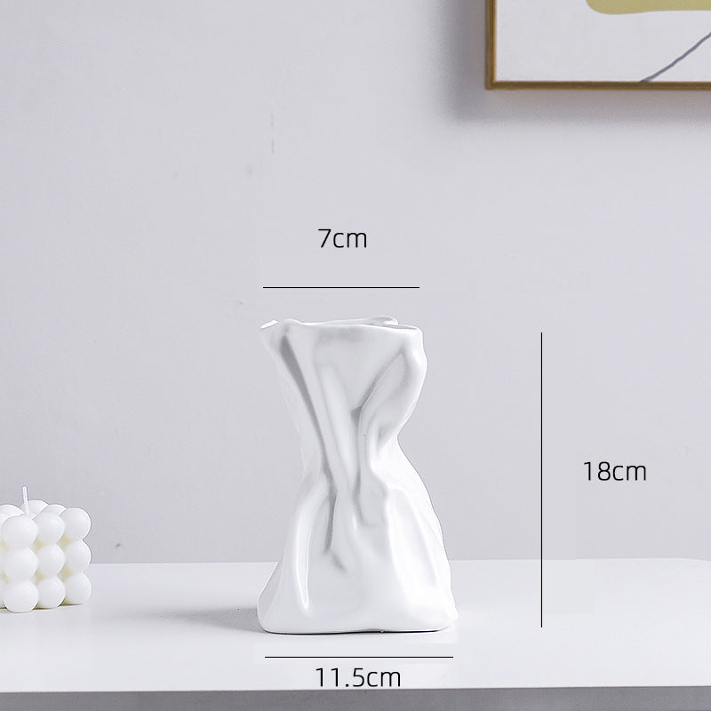 Simple Pleated Ceramic Vase - Cream Hydroponic Style