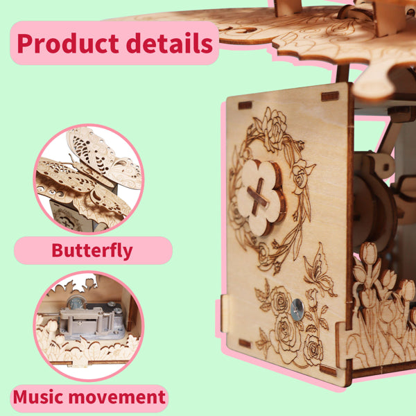 MUSIC PARK 3d Wooden Puzzle Carousel Music Box Handmade Assembly Model Kit Holidays Birthdays Christmas Gifts