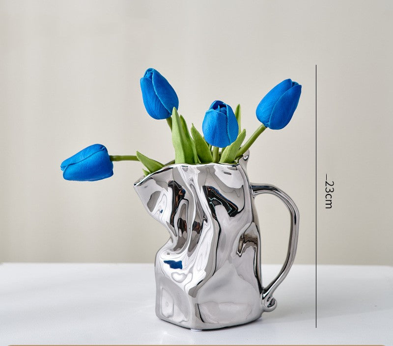 Light Luxury Electroplated Vase - Ceramic Fold Kettle Cup