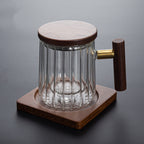 Vertical Pattern Office Cup Heat-resistant Glass Mug, Tea Cup With Filter Belt And Water Cup