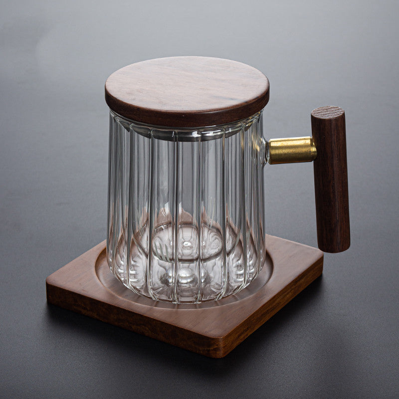Vertical Pattern Office Cup Heat-resistant Glass Mug, Tea Cup With Filter Belt And Water Cup