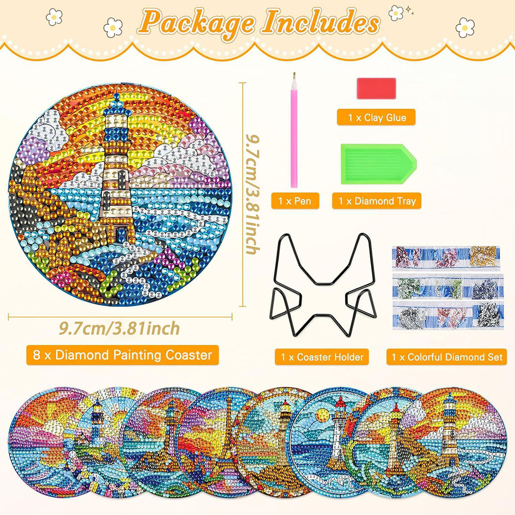 Diamond Art Drawing Coaster With Bracket, DIY Landscape Pattern Diamond Art Coaster, Suitable For Adults And Beginners Diamond Drawing Kit, Diamond Kit Craft Supplies, Exquisite Gifts For Friends