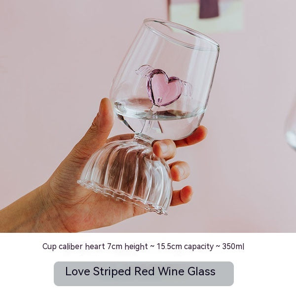Pink Center Heart Wine Glass