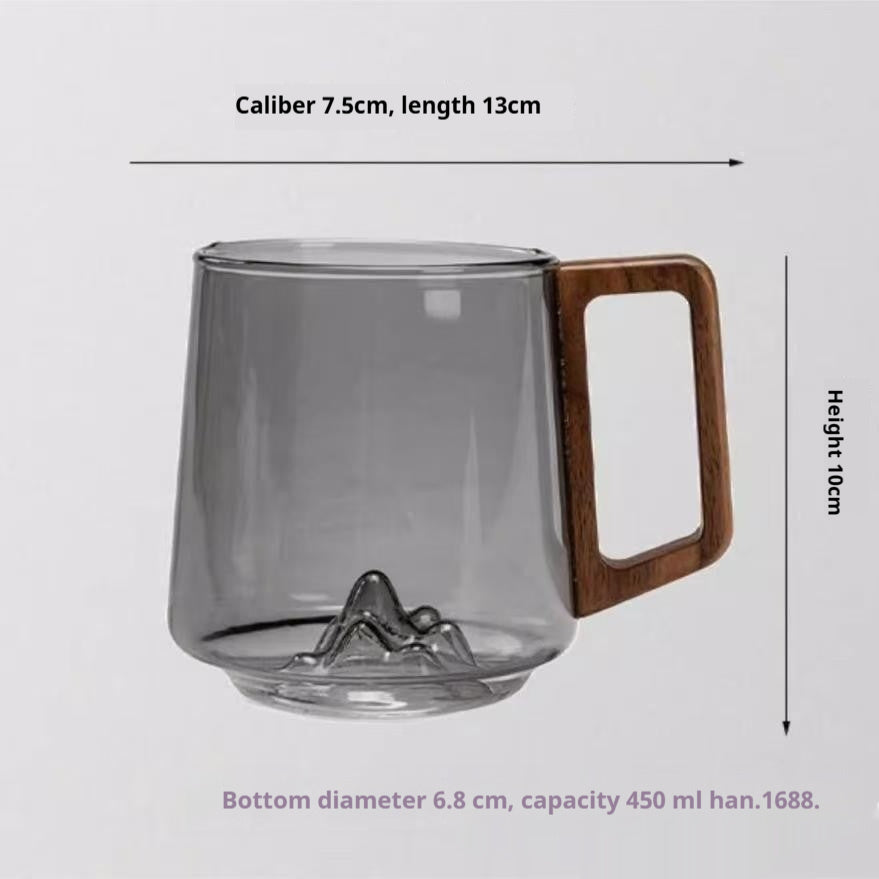 Glass Office Mug - Walnut Wood Handle Heat-Resistant