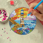 Diamond Art Drawing Coaster With Bracket, DIY Landscape Pattern Diamond Art Coaster, Suitable For Adults And Beginners Diamond Drawing Kit, Diamond Kit Craft Supplies, Exquisite Gifts For Friends