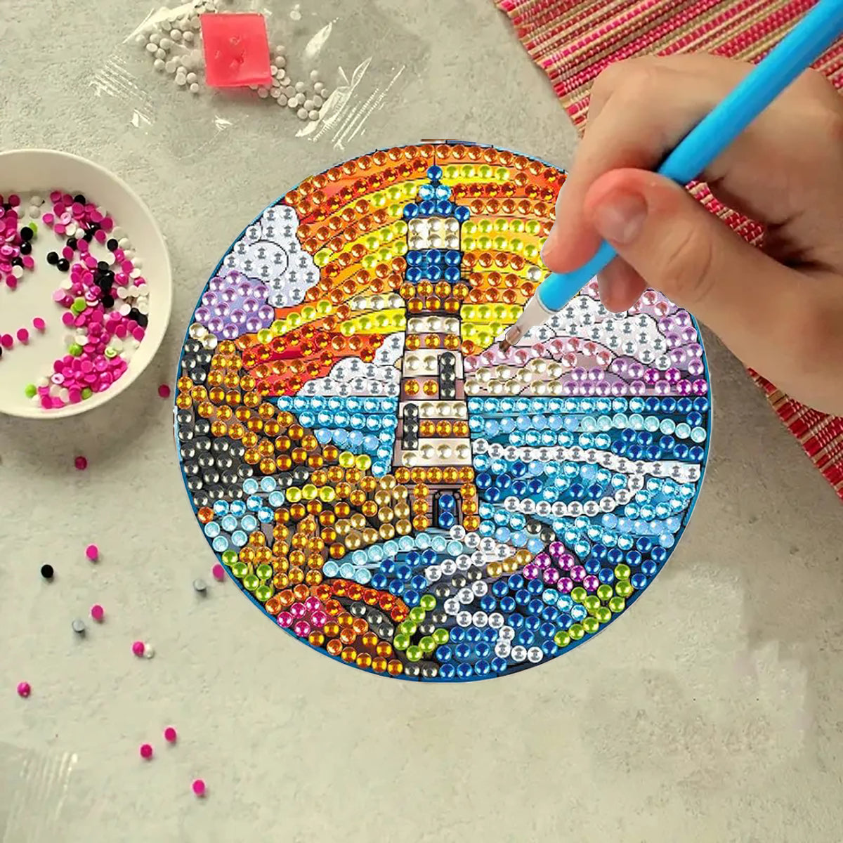 Diamond Art Drawing Coaster With Bracket, DIY Landscape Pattern Diamond Art Coaster, Suitable For Adults And Beginners Diamond Drawing Kit, Diamond Kit Craft Supplies, Exquisite Gifts For Friends