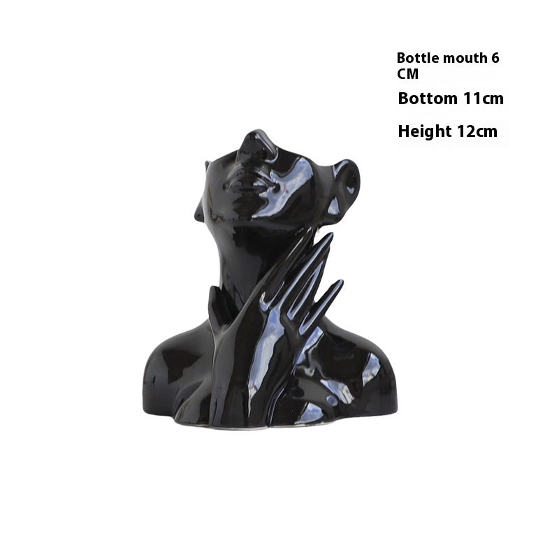 Nordic Body Art Black Ceramic Vase - Sculptural Ornament