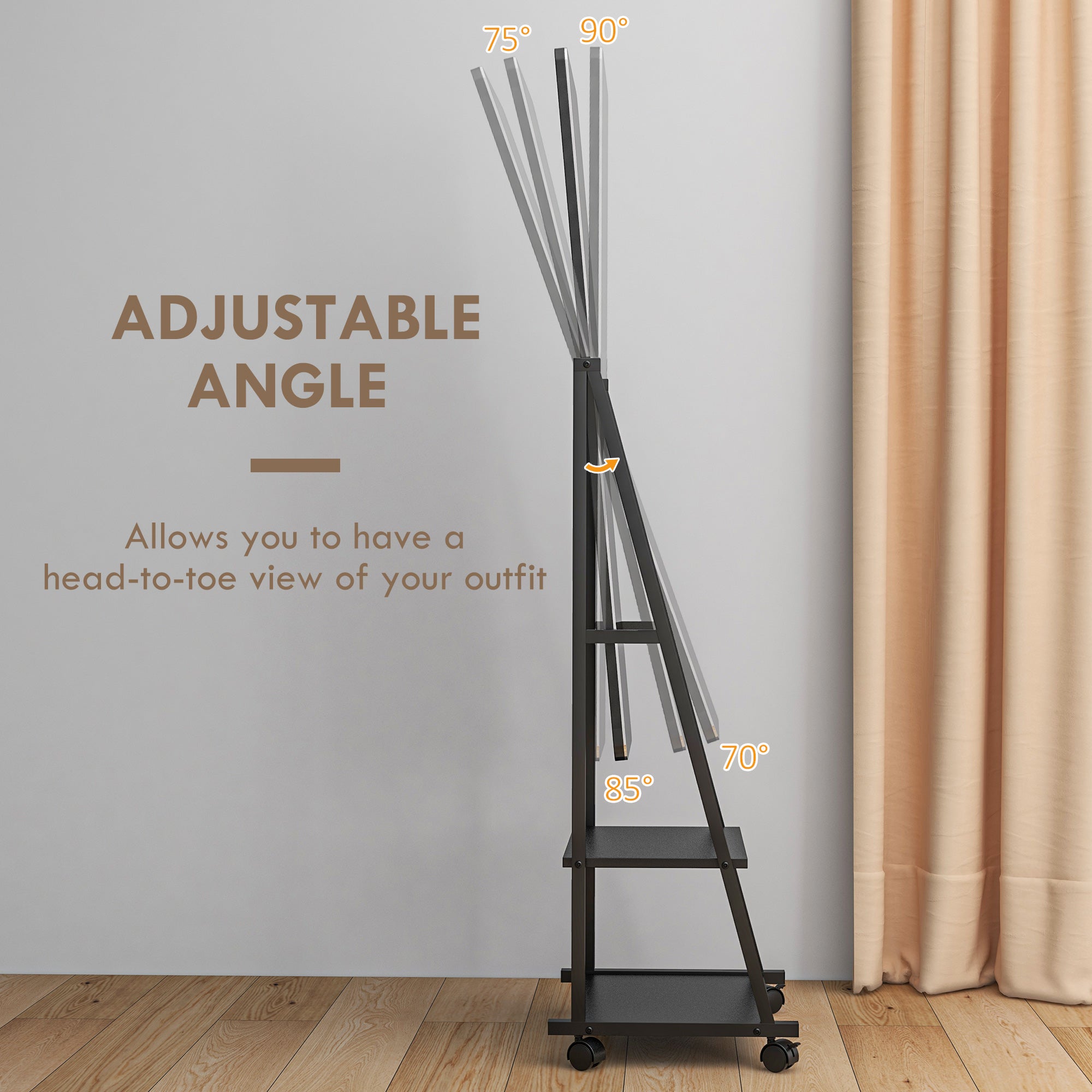 Rolling Full Length Dressing Mirror - Free Standing with Storage