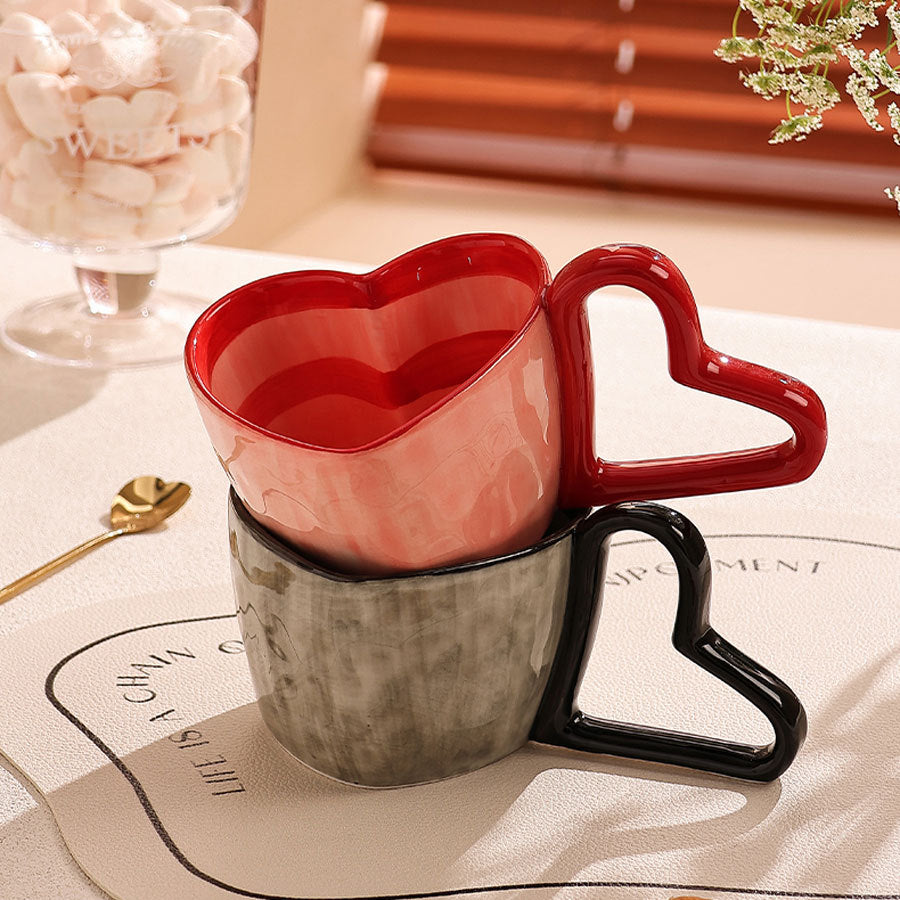 Creative Hand-Painted Striped Heart Mug Hand-Shaped Heart Breakfast Cup