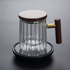 Vertical Pattern Office Cup Heat-resistant Glass Mug, Tea Cup With Filter Belt And Water Cup