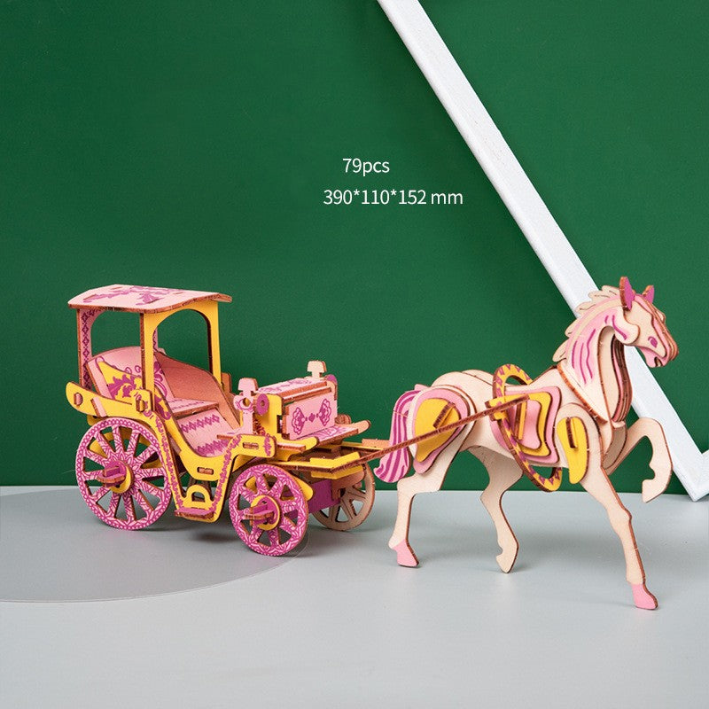 Wooden 3D Carousel Car Puzzle - Educational Stereo Toy