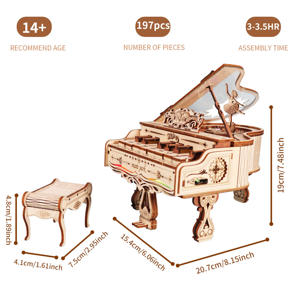 Sales Are Prohibited On The TEMU And SHEIN-MUSIC PARK 3d Wooden Puzzle Piano Music Box Can Be Played Handmade Assembly Model Kit DIY Crafts Holidays Birthdays Christmas Gifts