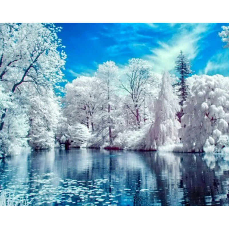 Beautiful Snow Winter Landscape - Needlework Diamond Painting