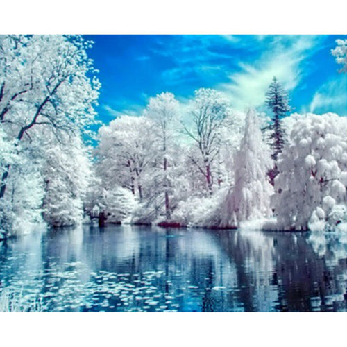 Beautiful Snow Winter Landscape - Needlework Diamond Painting
