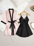 Silk Bathrobe And Pajama Two-Piece Set