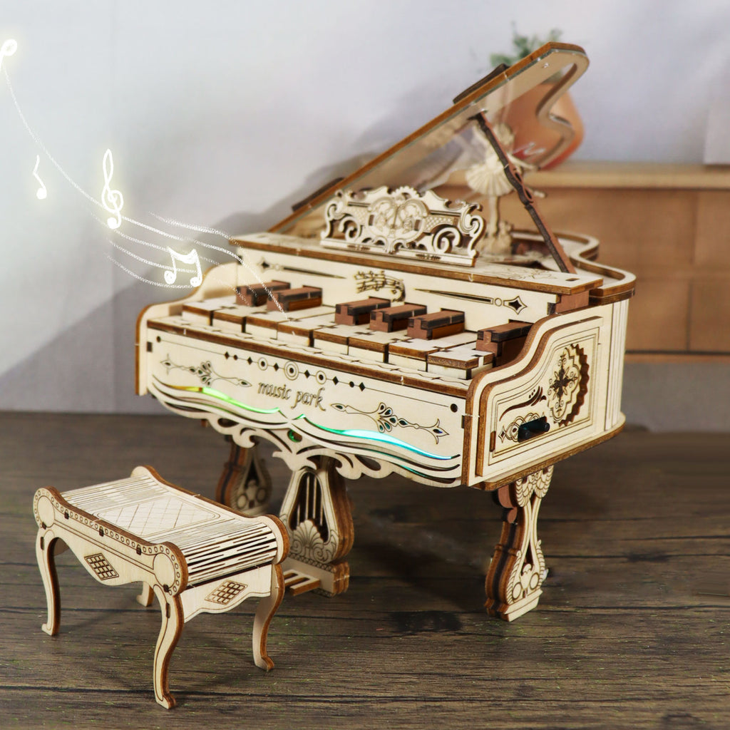 Sales Are Prohibited On The TEMU And SHEIN-MUSIC PARK 3d Wooden Puzzle Piano Music Box Can Be Played Handmade Assembly Model Kit DIY Crafts Holidays Birthdays Christmas Gifts