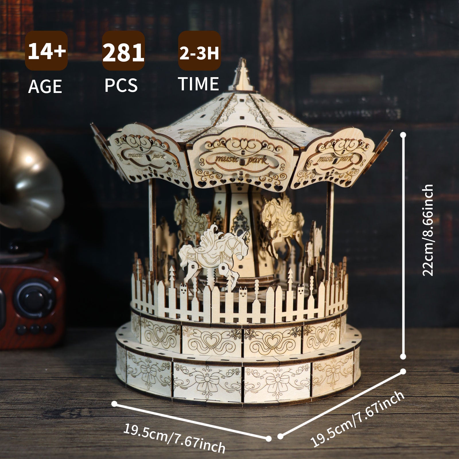 MUSIC PARK 3d Wooden Puzzle Carousel Music Box