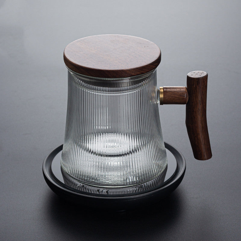Vertical Pattern Office Cup Heat-resistant Glass Mug, Tea Cup With Filter Belt And Water Cup