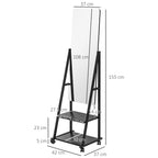 Rolling Full Length Dressing Mirror - Free Standing with Storage