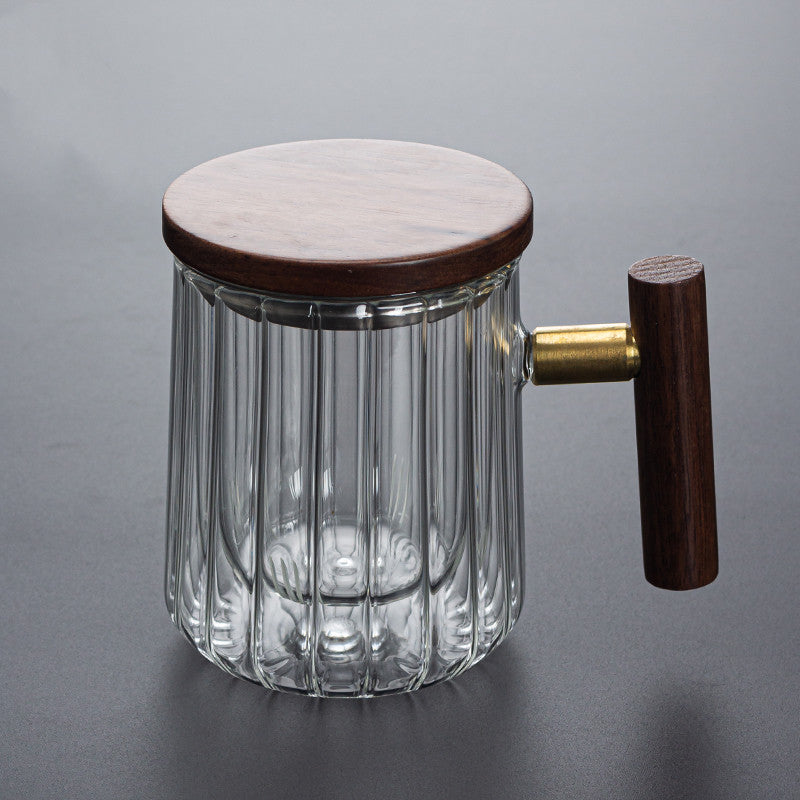 Vertical Pattern Office Cup Heat-resistant Glass Mug, Tea Cup With Filter Belt And Water Cup